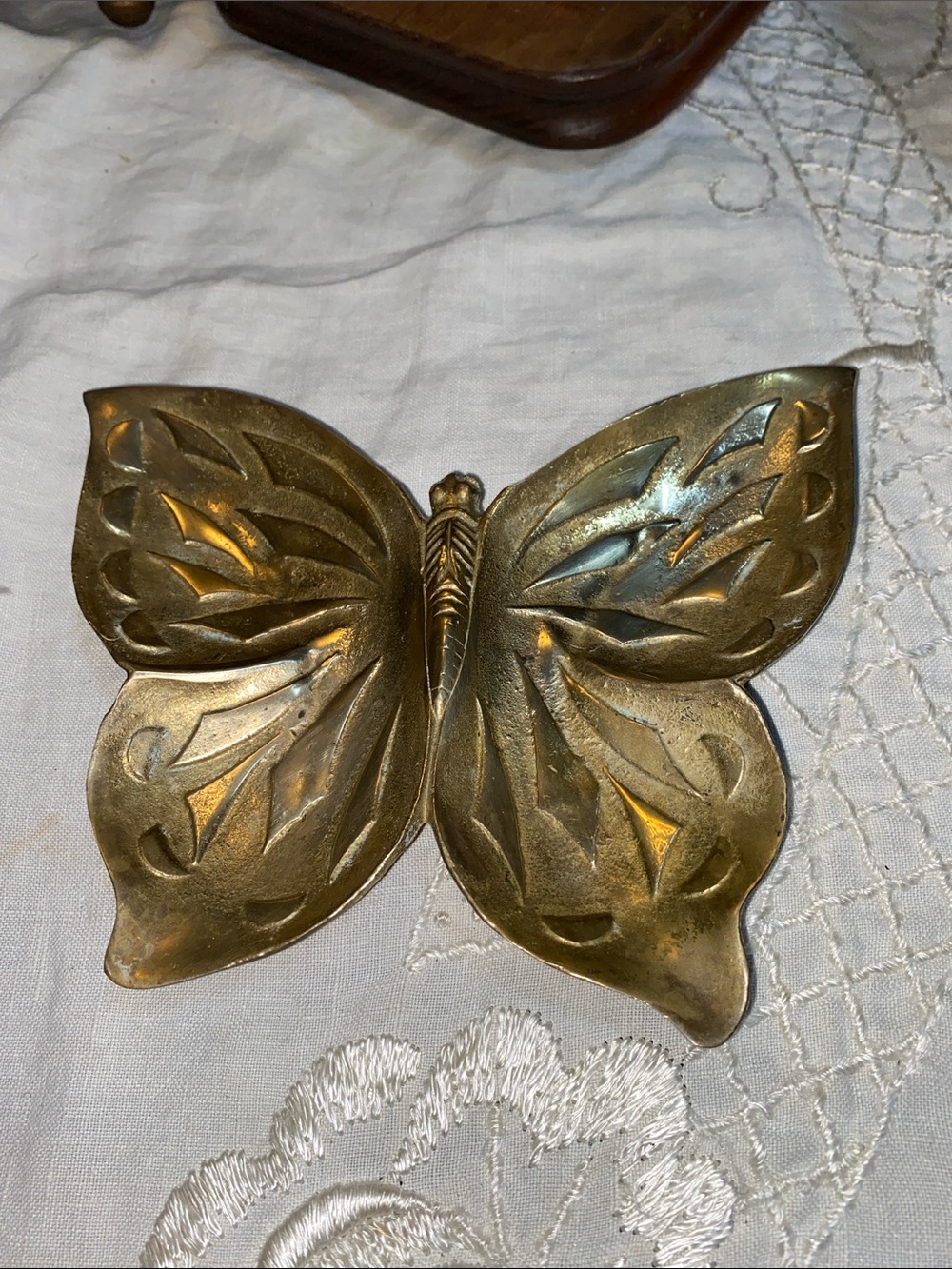 Heavy Large Brass Butterfly Trinket Dish